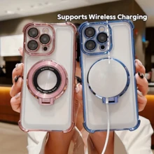 奢华防震粉色保护手机壳 - 全新磁吸支架，兼容 16、15、14、13、12、11 Pro Max，晶莹剔透，防震防摔 - 磁吸式手机壳 - 适用于多种型号 - 粉色 - 查看 2