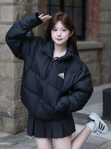 Adidas BAFFLE DOWN Outdoor Solid Color Sports Warm Down Jacket For Men, Winter, Black - Black - View 9