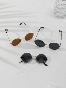 3 Packs Kids' Gold Rim Black Frame Metal Glasses Hypoallergenic Lightweight Eyewear For School, Costume Parties & Holiday Gifts - Multicolor - View 2