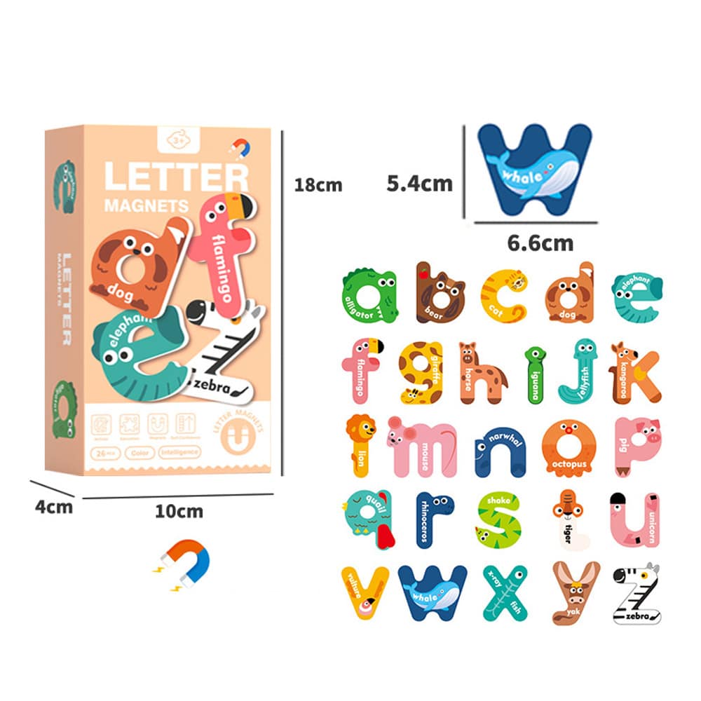 Letras magnéticas grandes, imanes de refrigerador del alfabeto ABC 26 PIEZAS con lindos animales en mayúsculas de colores, juguetes educativos de ortografía y alfabeto magnético para el refrigerador, relleno de canasta de Pascua para niños pequeños y niños - letras minúsculas - Ver 1