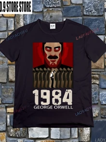 Vintage 1984 George Orwell Printed T-Shirt 2023 Summer Harajuku Casual Fashion Vintage Top - 黑色24 - 查看 1