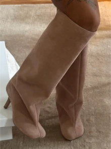 Luxury Fashion Women's Knee High Long Boots Square Toe Wide Calf Stiletto Heel Tall Boots - 棕色 - 查看 5