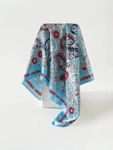 Elegant Women's Printed Satin Scarf 90x90 Large For Hair - L10N/azul - 查看 3