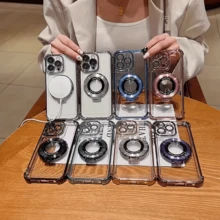 奢华防震粉色保护手机壳 - 全新磁吸支架，兼容 16、15、14、13、12、11 Pro Max，晶莹剔透，防震防摔 - 磁吸式手机壳 - 适用于多种型号 - 粉色 - 查看 9