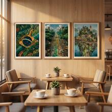 3件套，可选画框，现代抽象巴西国旗墙画，黄绿蓝色块，建筑插画，家居墙面装饰，客厅卧室办公室艺术品 - 彩色 - 查看 12