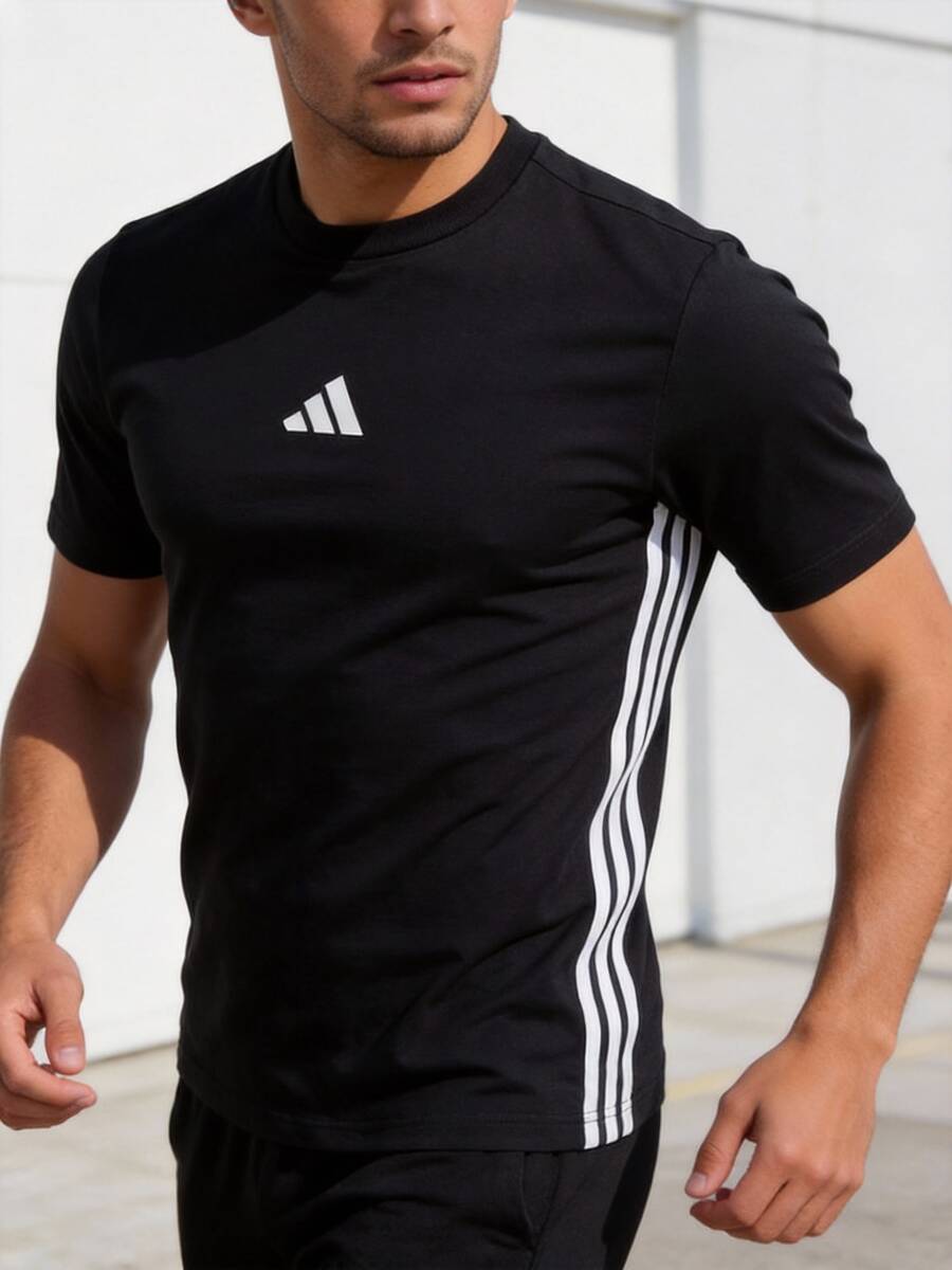 Adidas 男款T卹M 3S SJ T柔軟舒適休閒服飾運動短袖 - 黑色/白 - 查看 1