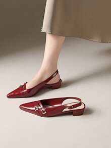 Sandalias de tacón alto de unicolor con hebilla, adecuadas para ir al trabajo, fiestas de vacaciones, oficina, hogar, exterior, primavera, verano, otoño - Burdeos - Ver 6