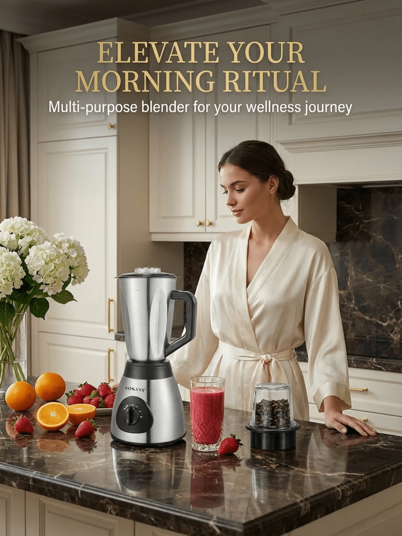 SOKANY Mélangeur multifonction, robot culinaire tout-en-un, broie finement les fruits et légumes pour obtenir rapidement des compléments alimentaires nutritifs, lame en acier inoxydable, durable et facile à nettoyer, convient pour la maison, le bureau, le camping et autres occasions - Prise de type UE C (220-240 V) - Voir 1