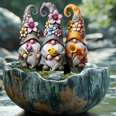 Charming Garden Gnome Figurines, 3D Acrylic Statues, Fairy Tale Themed, Durable Plastic, Scratch & Chemical Resistant, With No Battery Required For Indoor Planters & Outdoor Decor