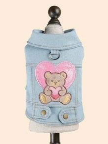 1件宠物衣服，狗狗/猫咪套装，小型犬服装，可爱舒适，时尚欧美风格，适合情人节 - 藍色 - 查看 3