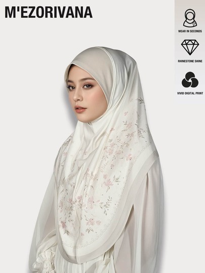 M'Ezorivana 1 buah Jilbab Muslim Elegan Motif Bunga & Daun Semanggi dari Poliester, Aksesori Fashion untuk Pemakaian Sehari-hari Kasual, Musim Gugur/Musim Dingin