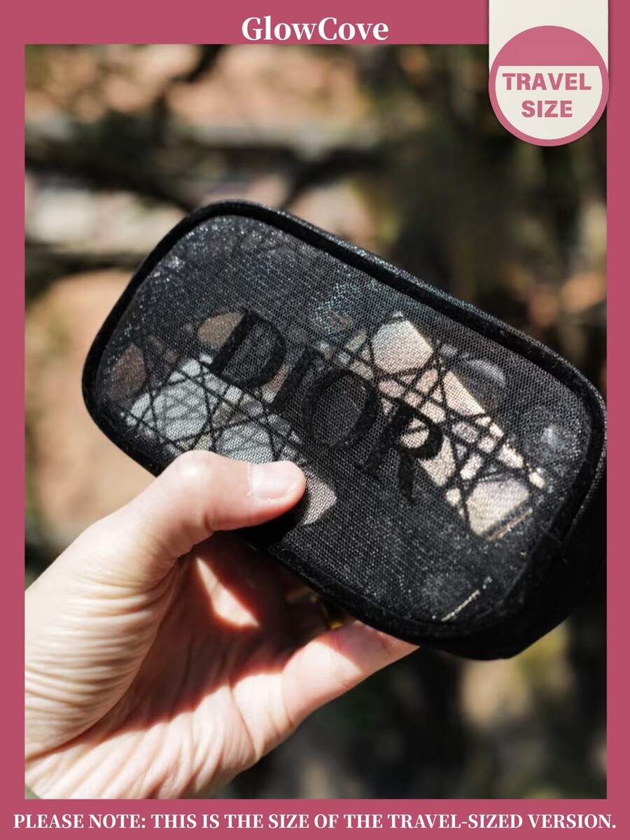 Túi đựng mỹ phẩm lưới kẻ caro cao cấp màu đen Christian Dior, túi đựng đồ vệ sinh cá nhân tối giản. - màu đen - Xem 1