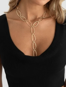 1pc Luxurious Geometric Hollow Chain Splice Y-Shaped Long Tassel Charm Necklace, Fashionable & Elegant For Wedding, Party, Vacation, Casual, Street Style, Women & Couples, Birthday & Holiday Gift - Necklace - View 2