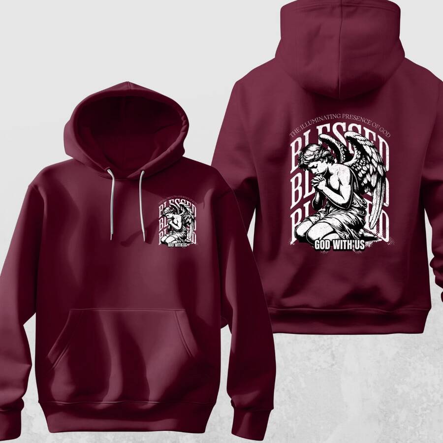 Men's Basic Sweatshirt With "Blesed" Print Front And Back S To G3 Plus Size – Streetwear Style - Maroon - View 1