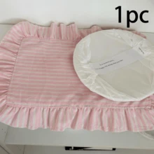 1 pieza/2 piezas/6 piezas Servilletas con volantes a rayas azules y blancas estilo coreano Ins, manteles individuales con borde de volantes franceses, mantel de comedor fresco - Multicolor - Ver 15