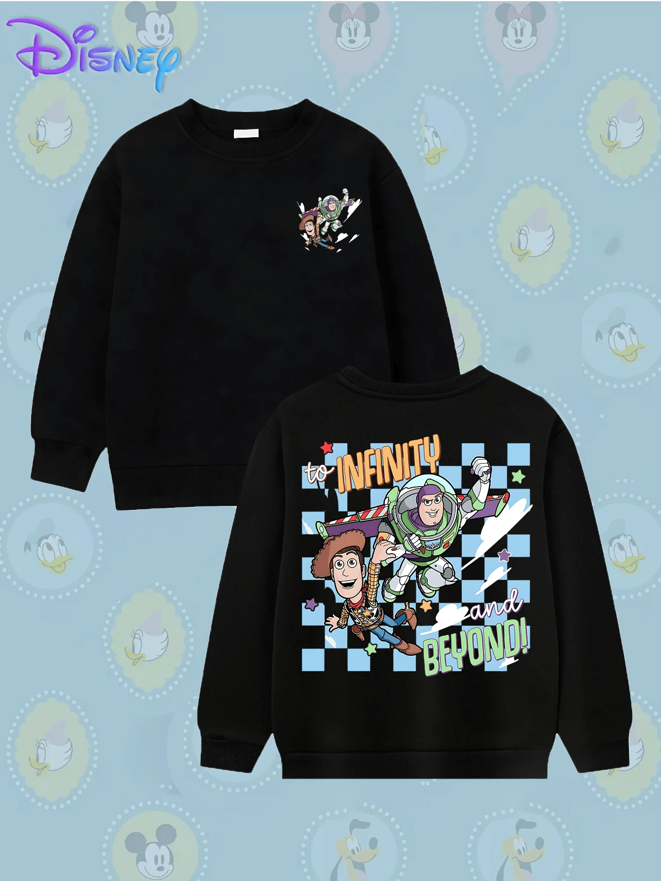 Disney Cute Boy's Clothing, Featuring Double-Sided Printed Designs Of Cartoon Characters From Toy Story, And A Stylish Round Neck Sweatshirt. Comfortable And Loose, Elastic And Breathable, Machine Washable. Versatile Top, Suitable For - màu đen - Xem 1