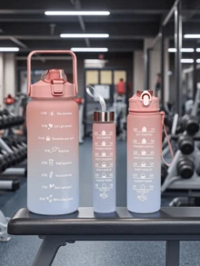 3件套哑光大容量吸管保温杯，耐热成人便携水壶，男士运动水壶 - 藍黃色 - 查看 3