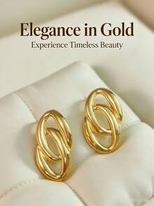 Solid Stainless Steel Earrings, Stainless Steel Jewelry, Women's Earrings, Pituitary Earrings, Gold-Plated Hinge Round Earrings, Bamboo, Texture, Diamond-Cut, Hexagonal, Square, Round, Butterfly Shape, Design, Solid Hypoallergenic Earrings Suitable For Sensitive Ears, Women's Charm Accessories, Middle Eastern Fashion Jewelry, Ramadan Decorative Jewelry And Accessories, Party And Festival Gifts (1/3 Pairs) - Multicolor - View 4