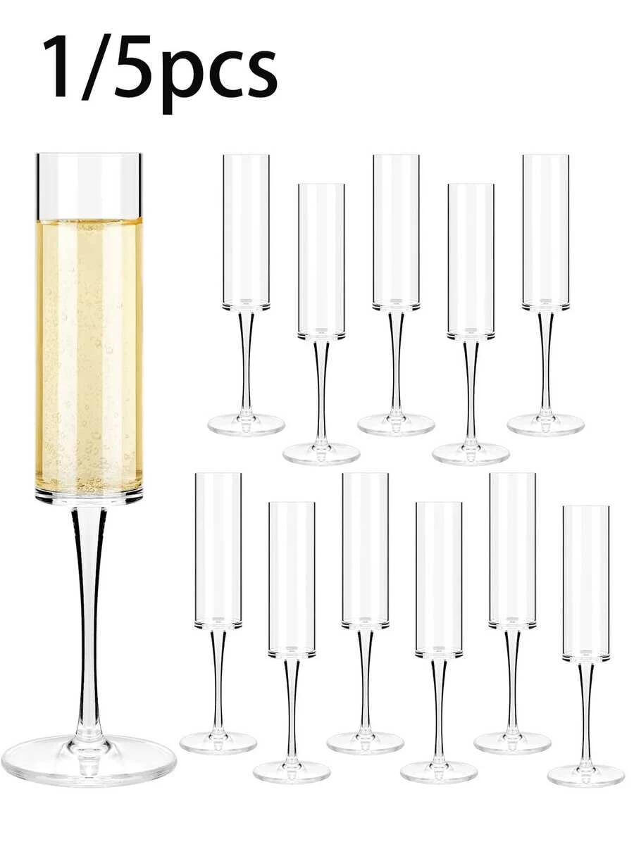 1/5pcs 6oz Reusable Plastic Champagne Flutes, Insulated Acrylic Wine Glasses, Shatterproof Cocktail Cups For Christmas Party, Wedding, Birthday, Anniversary, Home And Bar Use - Multicolor - View 1