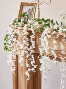 Nejlue Artificial Flowers/Plants1111 Home & Living 1/2/4pcs White Artificial Wisteria Wreath, Silk Wisteria Vine Hanging Garland, Suitable For Home Decor, Garden Decor, Room Decor, Wall Decor, Indoor/Outdoor Decor, Wedding Arch Floral Decor, Bedroom Decor, Dining Table Decor, Party Decor, Birthday Decor, Spring Decorations, Valentine's Day Decorations - White - View 6