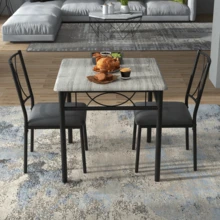 Esszimmertisch-Set für 2 Personen, quadratischer Esstisch und PU-gepolsterte Stühle, Küchen- und Esszimmer-Set für 2, 3-teiliges Esszimmertisch-Set für kleine Apartments - Grau - Übersicht 1
