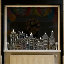 1/2片装复活节白色剪影静电贴窗贴，双面印花兔子、悬挂彩蛋、小镇图案，可重复使用，无需胶水，春季节日派对玻璃门窗贴纸 - 復活節白色剪影 - 查看 7