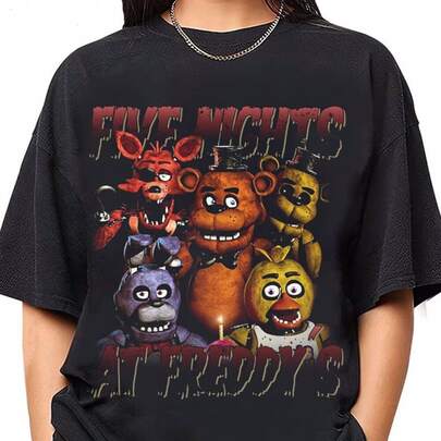 Fashion Print Casual T-Shirt Foxy Five Nights At's Shirt, FNAF T-Shirt, Gift For Women And Man Unisex T-Shirt,New Year Party Gifts, And Must-Have Gifts For The Start Of School Season,Fun,Sexy,Avant-Garde And Personalized Design,Opaque Fabric,Suitable For Spring Valentine's Day, Heart & Slogan Bodybuilding Top Boyfriend Style Casual Wear