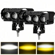 2pcs 3LED Car Motorcycle Dual Color Work Auxiliary Lights, 12-24V LED Motorcycle Projector Lights, Universal Fit For Harley And Other Models, White & Yellow Dual Color Motorcycle LED Projector Lens Lights - 2 PCS - View 9