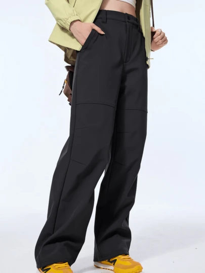 CAMEL CROWN 女士户外直筒休闲裤，秋冬新款，加绒内衬，防水，运动徒步裤