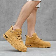 Tenis para hombre Calzado casual de cuero sintético PU tipo bota de caña alta con cordones Zapatillas deportivas de moda urbana estilo callejero cómodas y transpirables Suela gruesa antideslizante resistente al desgaste Zapatos tipo skateboard informales ligeros y versátiles para uso diario  deportiva moderna Calzado masculino minimalista duradero suave_ - Caqui - Ver 5