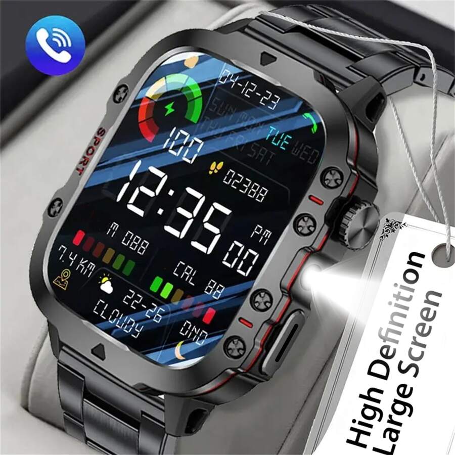 2026 New Men's Stylish Smart Sports Watch, With LED Light, Wireless Call, Message Reminder, Sports Modes, Voice Assistant, Weather Push, Timer, Stopwatch And Other Functions, Compatible With Android And IOS Phones