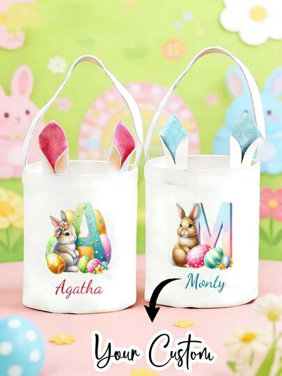 Customizable Easter Gift Bags,Personalized Rabbit Storage Bag, Easter Party Tote Bags, Customizable With Your Name, Letters A-Z,Easter Bunny Baskets, Easter Wrapped Gift Bags, Suitable For Easter Parties And Festivals, Perfect Easter Gifts For Family And Friends, Easter Holiday Supplies, Party Supplies.