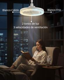 DOSYU 2 Ventiladores de Techo Cubierta Transparente LED Socket E27 Dimeable Movible Rotación 360° Ideal para la Oficina, Hogar, Escuela, Abanico Ventilador, 5 Aspas 3 Temperaturas de Luz Ajustable Control Remoto como de Televisión Estereo Bocina - Blanco - Ver 4