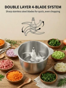 SOKANY 7020 电动绞肉机，可切碎蔬菜、压碎大蒜、制作蒜蓉，2升大容量，400瓦大功率快速搅拌，304不锈钢刀片，适用于蔬菜、洋葱、大蒜、水果、坚果、沙拉和面团搅拌，适合家庭使用，厨房电器 - 美規A型插(110-127V) - 查看 8