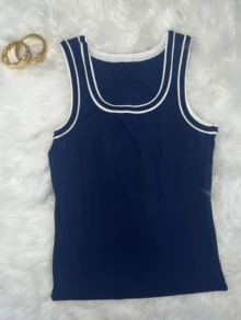 Women's Basic Tank Top In Plain Ribbed Fabric Summer - 藏蓝色 - 查看 5
