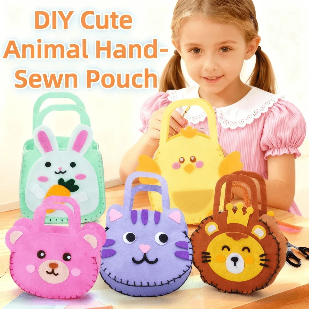 3-8岁儿童塑料缝纫套装 - DIY动物手工工艺礼品套装，创意圣诞节、生日、万圣节礼物