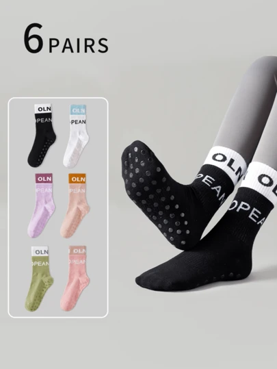 OU LIAN NIAO 1双/4双/6双装女士条纹瑜伽袜，防滑硅胶材质，适合室内运动健身，精美圣诞礼物，独特新年礼物，情人节女友礼物