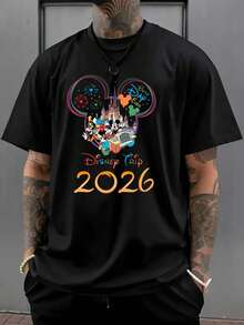 Authorized By Disney, Disney Tour 2026 Mickey Head Castle Shirt | Pure Cotton Black Disney Graphic T-Shirt | Family Holiday Fans Merch - 黑色 - 查看 1