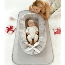 灰色和棕色便携式婴儿睡篮，带拉链，可拆卸旅行婴儿床，适合0-1岁宝宝 - 彩色 - 查看 8