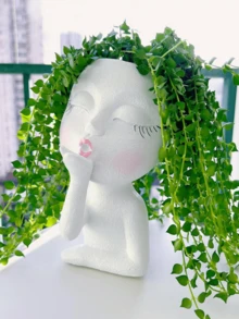 中号人脸花盆，独特的接吻人脸花盆，适合室内外植物，树脂人脸花盆带排水孔，可爱接吻花盆（白色） - 彩色 - 查看 14