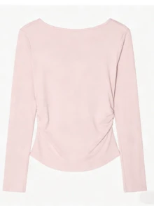 精致蕾丝边长袖T恤，优雅百搭的休闲粉色春季款 - 粉色 - 查看 2