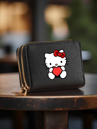 1pc Hello Kitty Double Zipper Wallet, Short Wallet With Card Slots - Large Capacity Credit Card Holder And Coin Various Colors Casual For Teens For Travel For Back To School, For Girls For Student For Unisex Back To School Stuff Travel Accessories