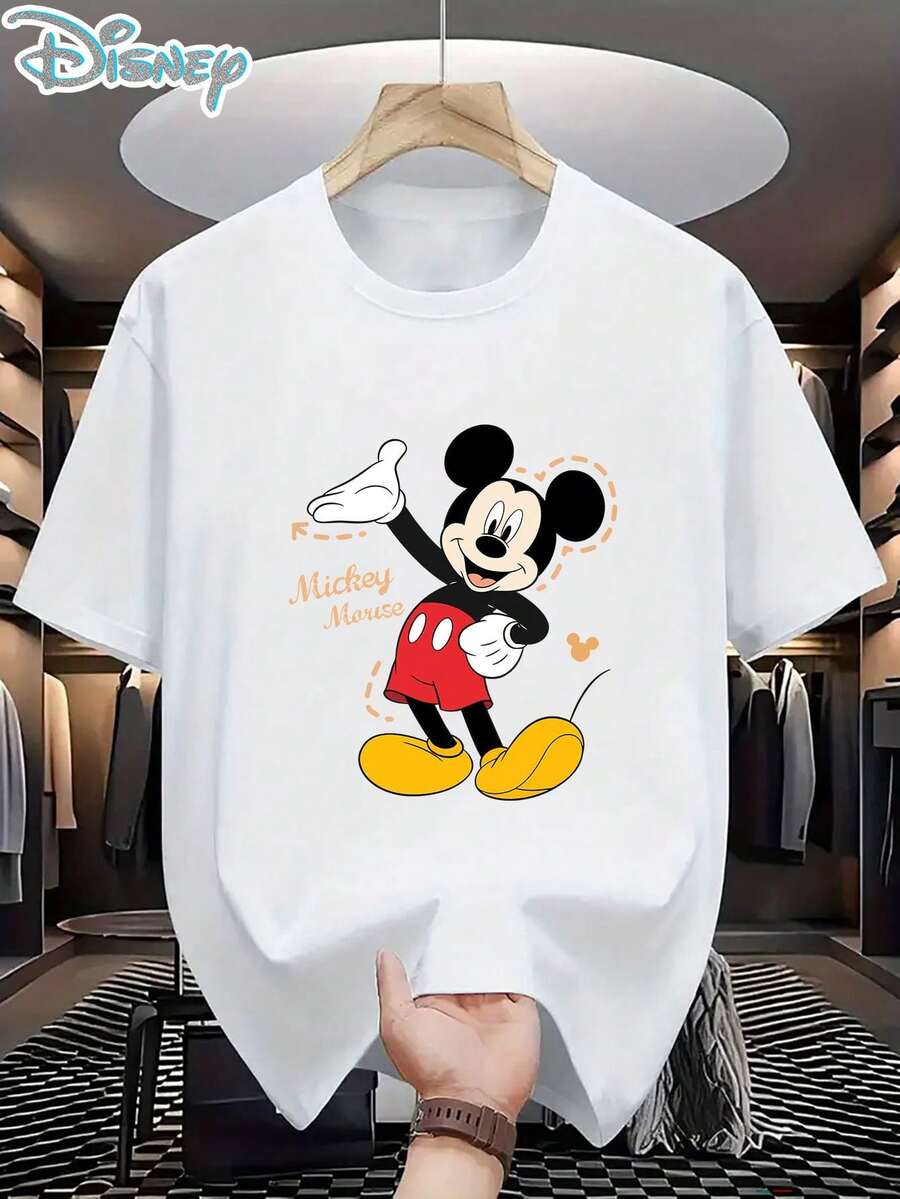 Disney Officially Authorized! 1pc Men's Cotton T-Shirt, Mickey Mouse Series, Disney, Fashionable And Versatile, Simple To Wear. - 白色 - 查看 1
