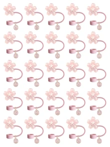 Bouchon de paille portable avec pendentif A-Z et décoration délicate de fleur de cerisier, accessoire de tasse à paille, couvercle de paille réutilisable en silicone anti-poussière, bouchon de paille, convient pour le bureau, le restaurant, le café, la cuisine, la chambre, les vacances, le camping, fournitures de voyage essentielles pour le printemps et l'été. Cadeau d'anniversaire, accessoire de mariage, cadeau de rentrée scolaire, cadeau de la fête des enseignants, cadeau de la fête des mères - Multicolore - Voir 2