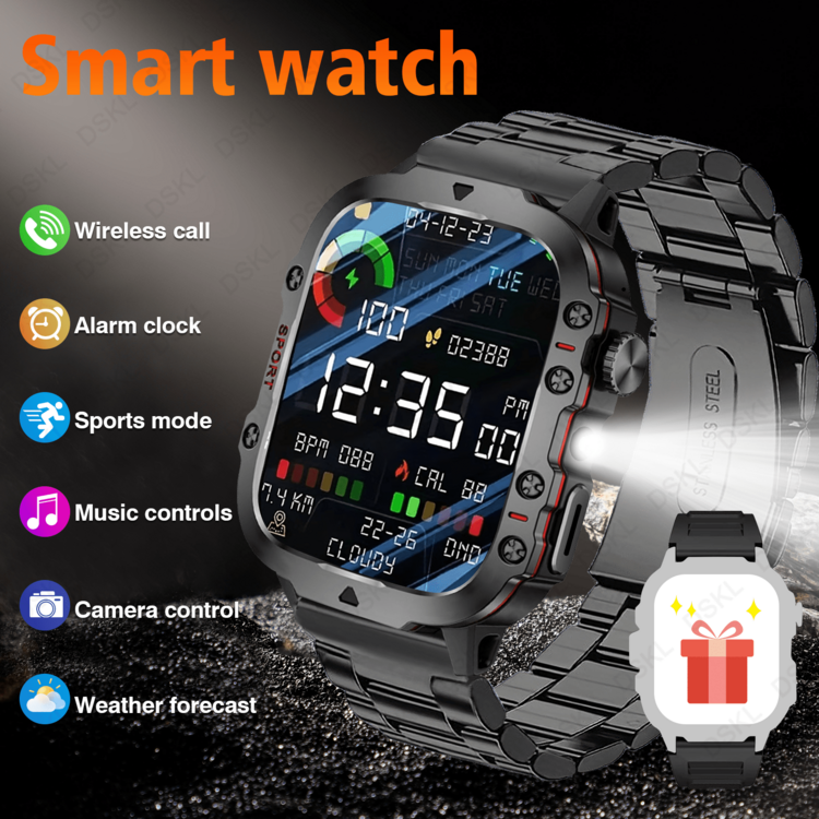 Reloj deportivo inteligente y elegante para hombres 2026, con luz LED, llamada inalámbrica, recordatorio de mensajes, modos deportivos, asistente de voz, información meteorológica, temporizador, cronómetro y otras funciones, compatible con teléfonos Android e iOS - multicolor - Añade 16