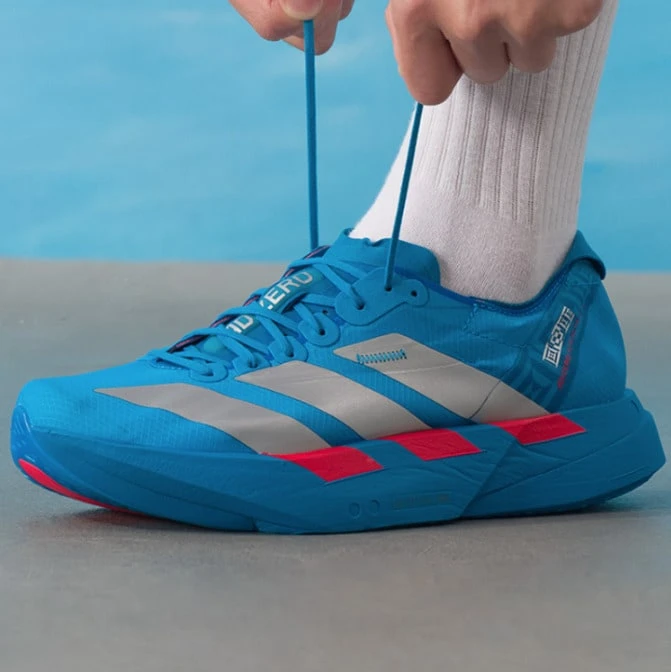 adidas Adizero Adios Pro 4 緩震 防滑 耐磨 低筒 休閒 跑鞋 男款 - 藍灰紅 - 查看 1