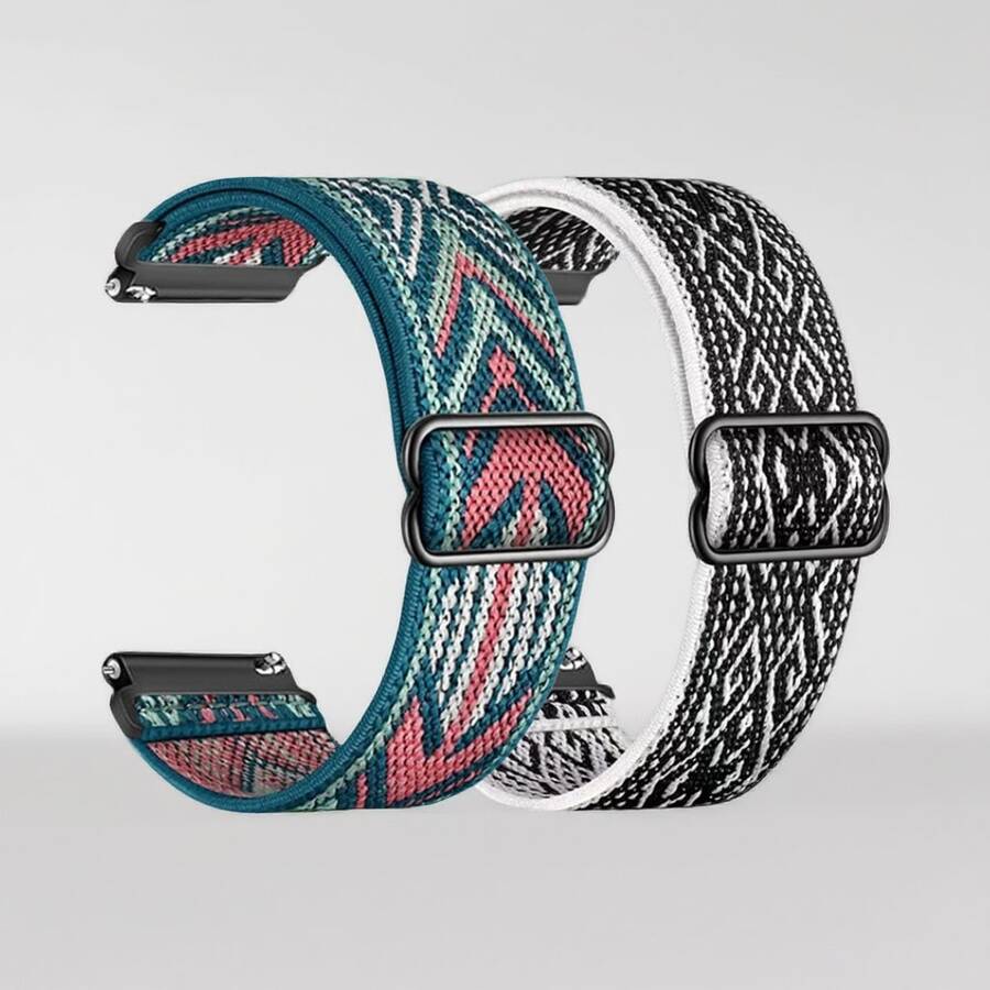 2条18mm/20mm/22mm快拆尼龙表带，兼容三星Galaxy Watch 7/4/5/6 40mm/44mm/6 Classic 43mm/47mm/Active 2/Gear S3 Classic；弹性尼龙表带，适用于华为Watch GT5/GT4 41mm/46mm/GT2/GT 3 42mm/46mm/Watch 4 Pro/GT 5 Pro；可调节弹性尼龙腕带，兼容 49mm/46mm/45mm/44mm/42mm/41mm/40mm/38mm系列Ultra3/2/1系列11/10/9/8/7/6/5/4/3/2/1/SE，男女通用 - 綠粉箭頭+白民族風 - 查看 1