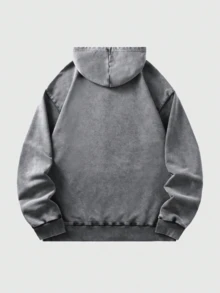 All Cotton Wash Old Textured Vintage Hoodie Men's Cotton Pickling Hoodie Loose Basic Casual Street Jumper With Pockets - 淺灰色 - 查看 2