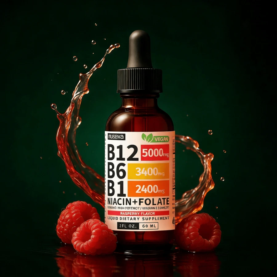 Vitamin B12 And B6 Liquid Drops, B12 Sublingual Vitamin B Complex - B 12 Vitamin 5000mcg - B12 Methylcobalamin For Energy, Brain, And Heart Support With 27,200 Mcg, Raspberry, 80 Servings - 1 Pack - 查看 1