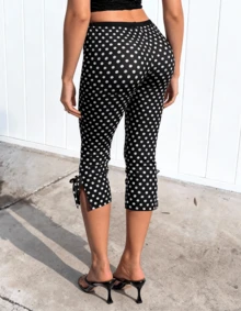 Quần legging nữ Dila Polly kiểu dáng cổ điển retro, họa tiết chấm bi tương phản, quần lửng đa năng cho trang phục cuối tuần, trang phục thường ngày mùa hè. - màu đen - Xem 7